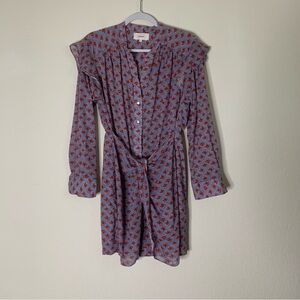 Xirena Womens Suri LS tie front button down shirt dress In water lotus print S